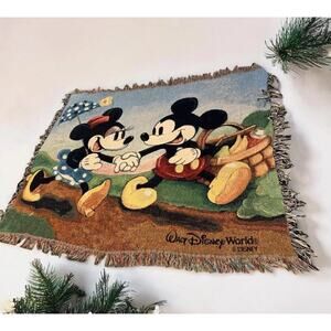 Vintage Mickey Mouse & Minnie Tapestry Throw Blanket 50”x 60” FAST SHIP 3208-20